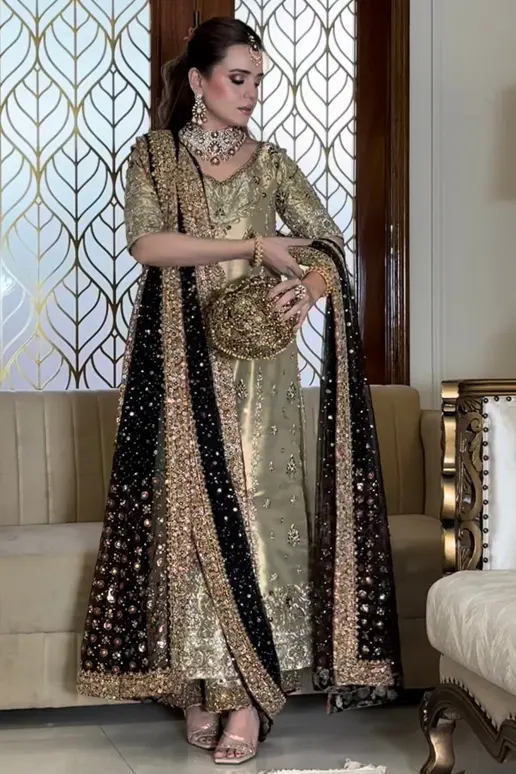 Haris Shakeel Gold & Black Dress