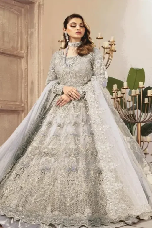 Maria B Grey Bridal Collection Net Maxi Replica