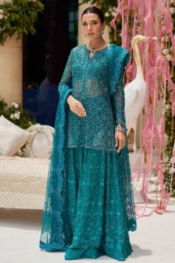 Farah Talib Aziz - Miral Teal Short Shirt And Lehenga